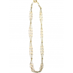 14Kt Yellow Gold Four Row Link and Pearl Stations Necklace 